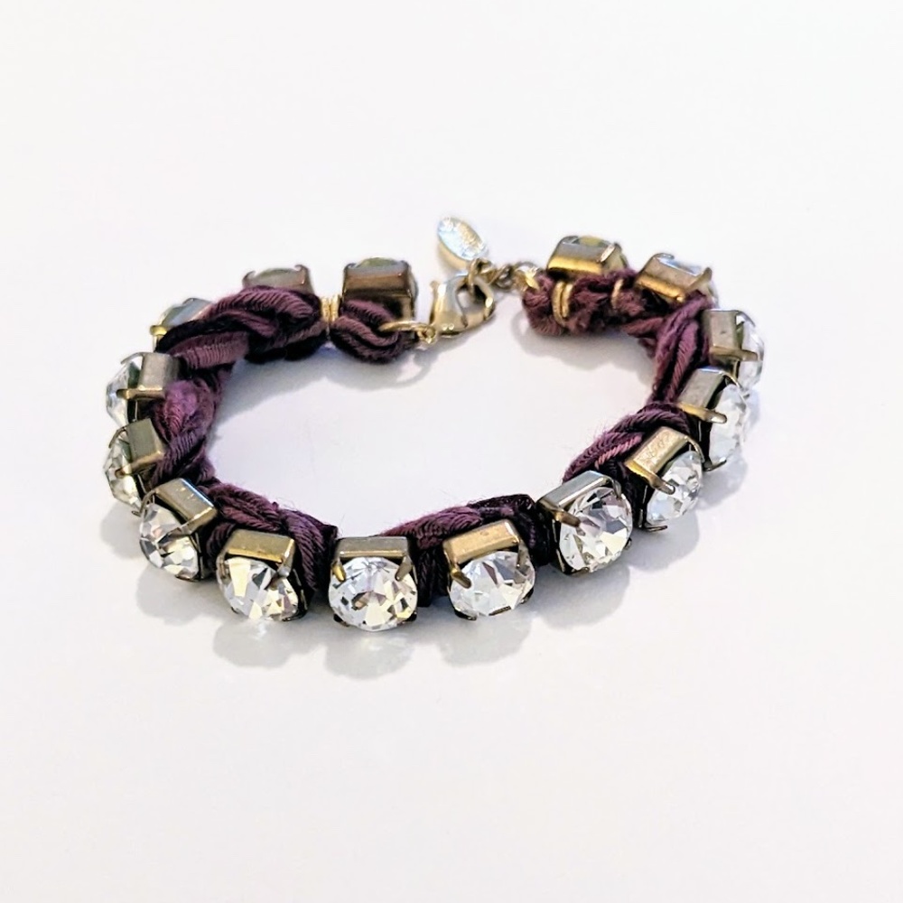ETTIKA Los Angeles' Rhinestones & Purple Braided Ribbon Gold Bracelet